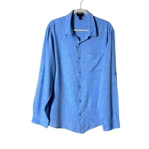 Magaschoni Man Linen Button Down Shirt Size XL Beachy Coastal Lagom Quiet Luxury